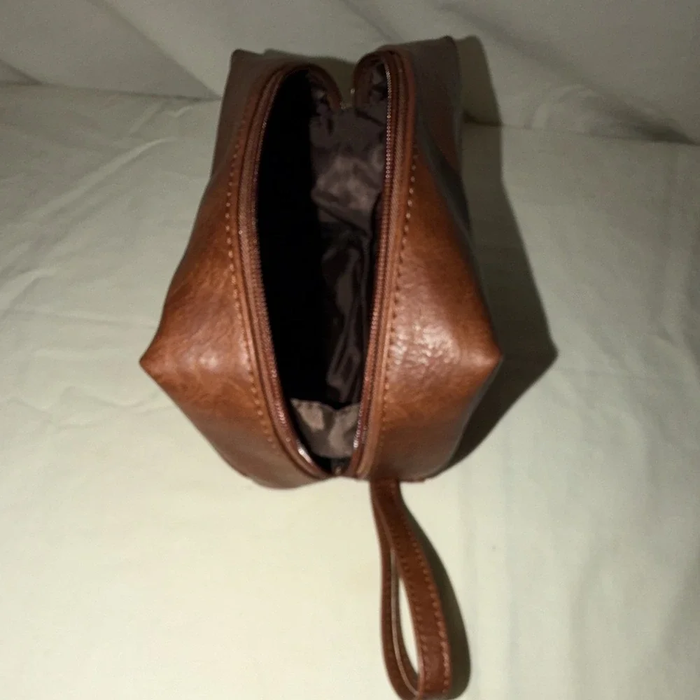 LOVEVOOK Brown Makeup Bag Zipper Closure Pouch with Wrist Strap